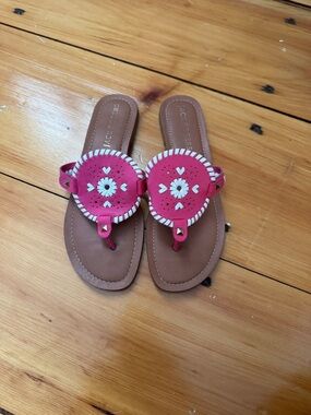 Jack Rogers Pink White Leather Thong Sandals